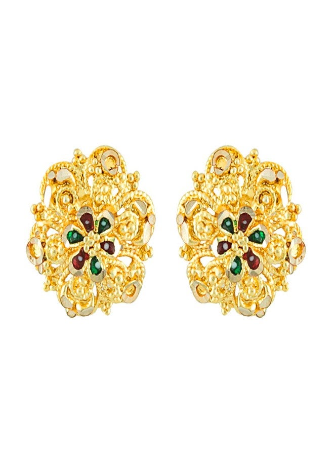 MEENAZ Earrings For Women girls Combo Set Pack Traditional Temple 1 One Gram Gold 18k Copper Brass Ruby Meenakari South Indian Screw Back Studs Tops Stud Fashion Stylish Hoop Bali Ear rings combo-M51 - Image 4