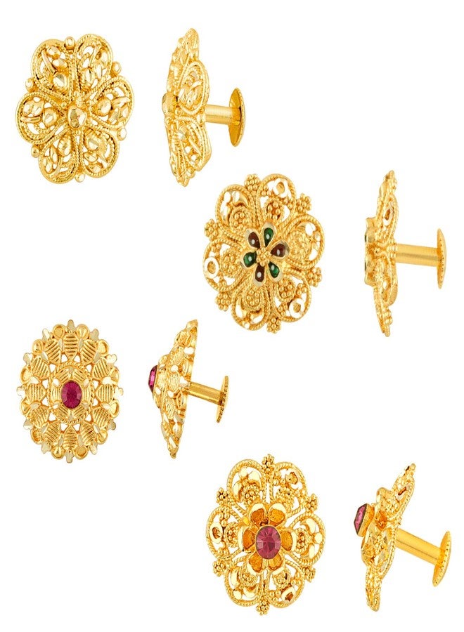 MEENAZ Earrings For Women girls Combo Set Pack Traditional Temple 1 One Gram Gold 18k Copper Brass Ruby Meenakari South Indian Screw Back Studs Tops Stud Fashion Stylish Hoop Bali Ear rings combo-M51 - Image 1