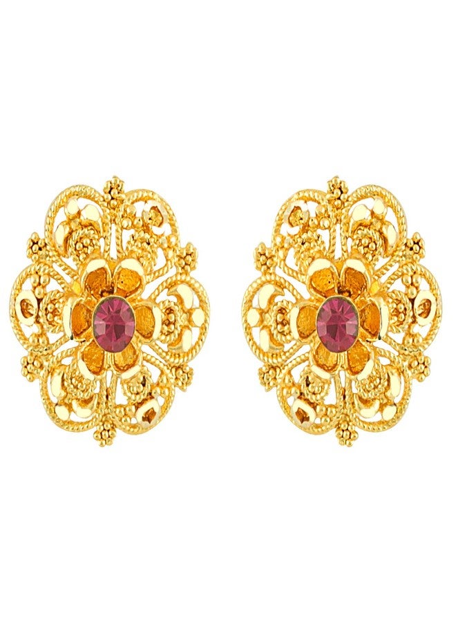 MEENAZ Earrings For Women girls Combo Set Pack Traditional Temple 1 One Gram Gold 18k Copper Brass Ruby Meenakari South Indian Screw Back Studs Tops Stud Fashion Stylish Hoop Bali Ear rings combo-M51 - Image 5