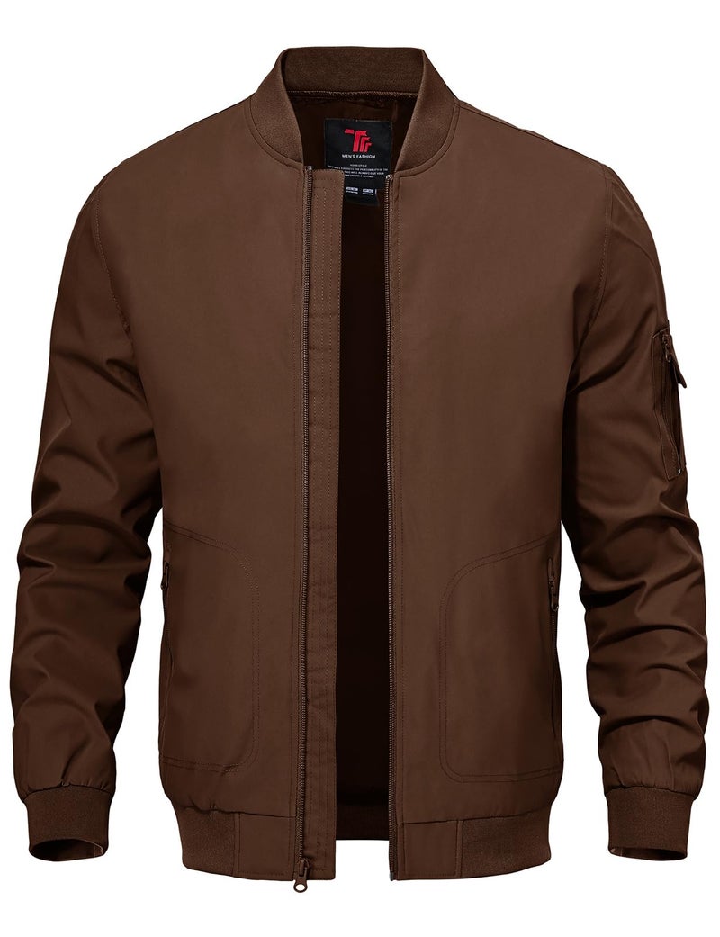 TBMPOY Men's Lightweight Bomber Jackets Light Windbreaker Casual Stylish Fall Golf Zip Up Fashion Dress Business Varsity Dark Coffee M - Image 1
