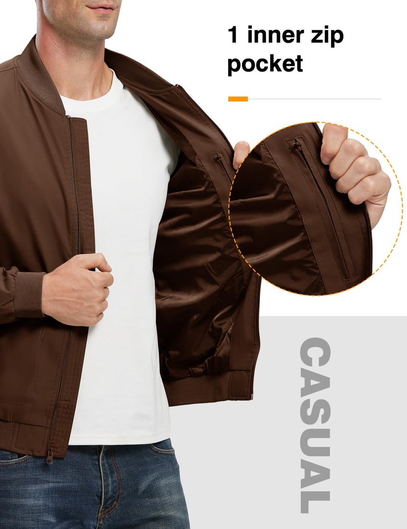 TBMPOY Men's Lightweight Bomber Jackets Light Windbreaker Casual Stylish Fall Golf Zip Up Fashion Dress Business Varsity Dark Coffee M - Image 5