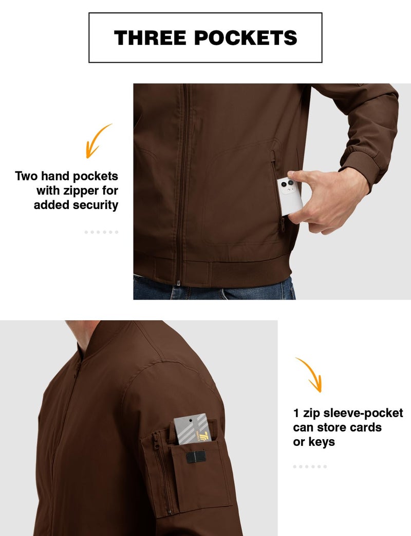 TBMPOY Men's Lightweight Bomber Jackets Light Windbreaker Casual Stylish Fall Golf Zip Up Fashion Dress Business Varsity Dark Coffee M - Image 4