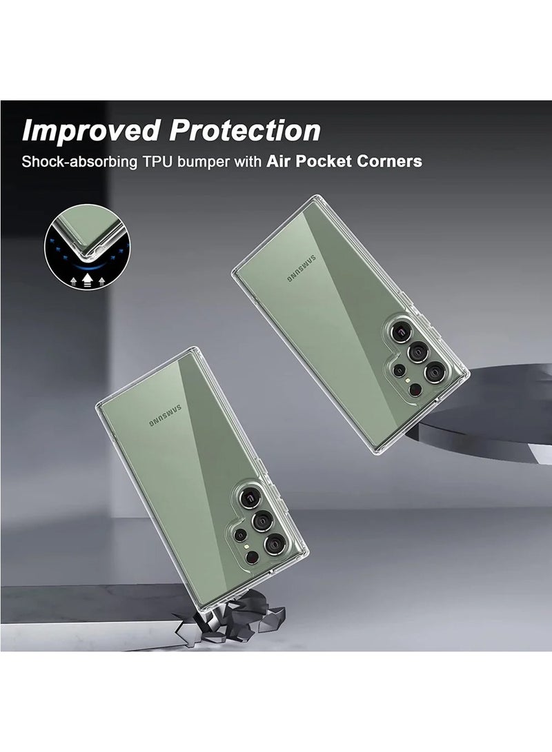 دبليو تيك سلسلة حافظة الوسادة الهوائية الشفافة المضادة للصدمات والمضادة للاصفرار لجهاز سامسونج جالكسي S24 ألترا 5G 2024 مع غطاء حافظة بلاستيكية مجانية - شفاف - Image 2