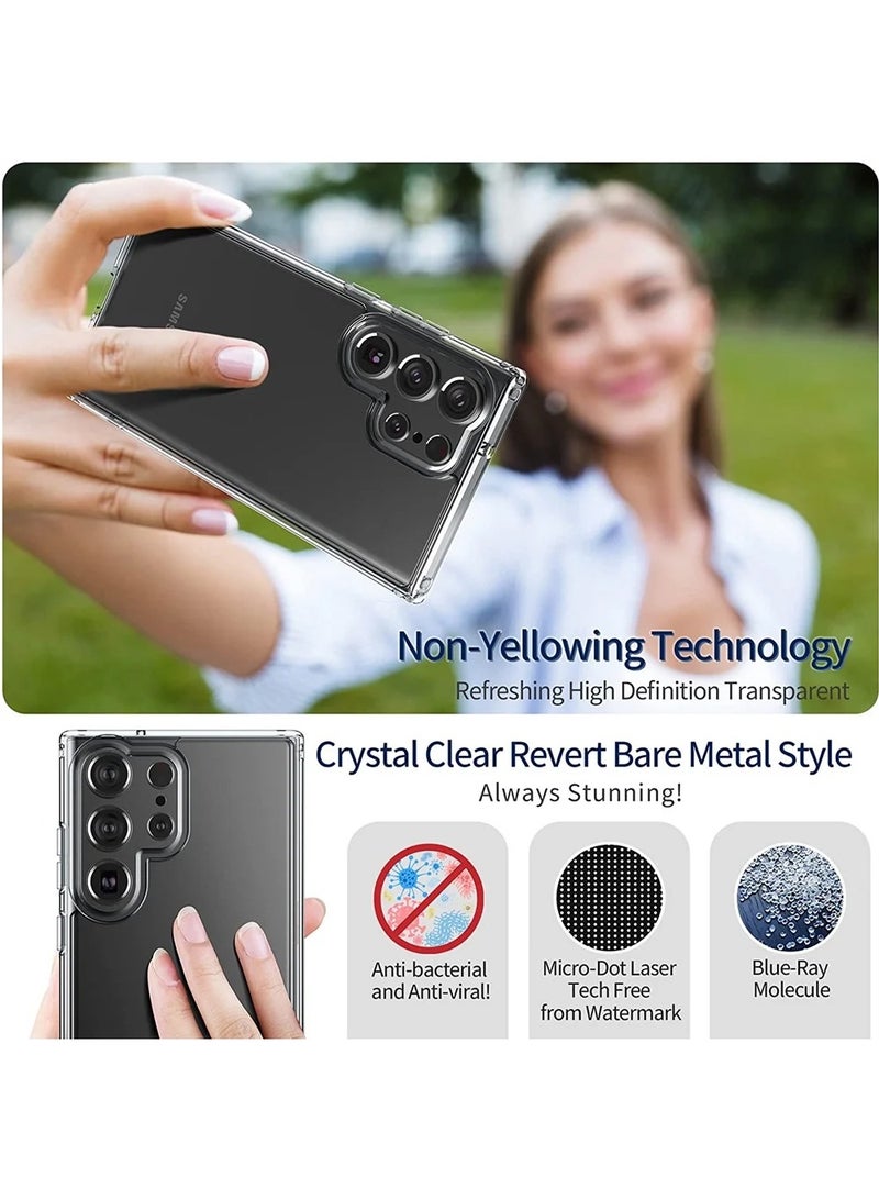 دبليو تيك سلسلة حافظة الوسادة الهوائية الشفافة المضادة للصدمات والمضادة للاصفرار لجهاز سامسونج جالكسي S24 ألترا 5G 2024 مع غطاء حافظة بلاستيكية مجانية - شفاف - Image 4