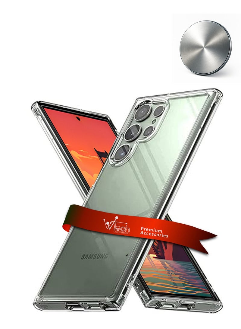 دبليو تيك سلسلة حافظة الوسادة الهوائية الشفافة المضادة للصدمات والمضادة للاصفرار لجهاز سامسونج جالكسي S24 ألترا 5G 2024 مع غطاء حافظة بلاستيكية مجانية - شفاف - Image 1