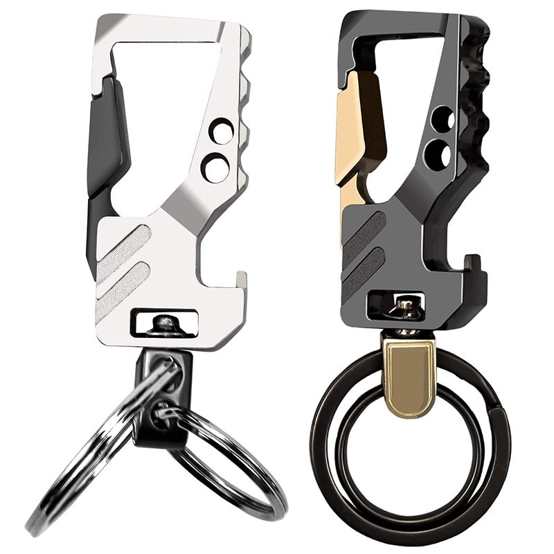 TechPro Stainless Steel Keychain Heavy Duty Car Key Chain For Men And Women, Black - Image 1