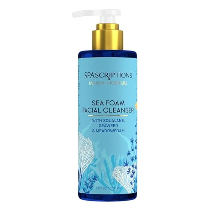 SpaScriptions Marine Moisture Sea Foam Facial Cleanser, Hydrating Foaming Face Cleanser, Purifying Daily Face Wash, Moisturizing, with Squalene, Seaweed & Meadowfoam, 7.4 oz - Image 1