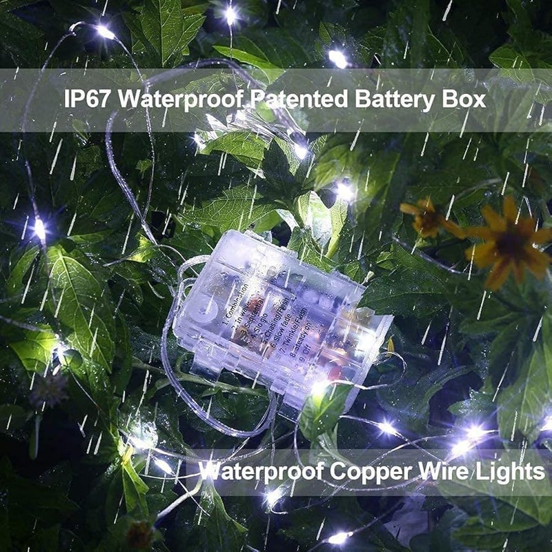 Homemory 2 Pack 33 Ft 100 LED Fairy Lights Battery Operated String Lights with Remote Waterproof 8 Modes Firefly le Christmas Lights for Christma Tree Wreath Decorations(Cool White) - Image 3