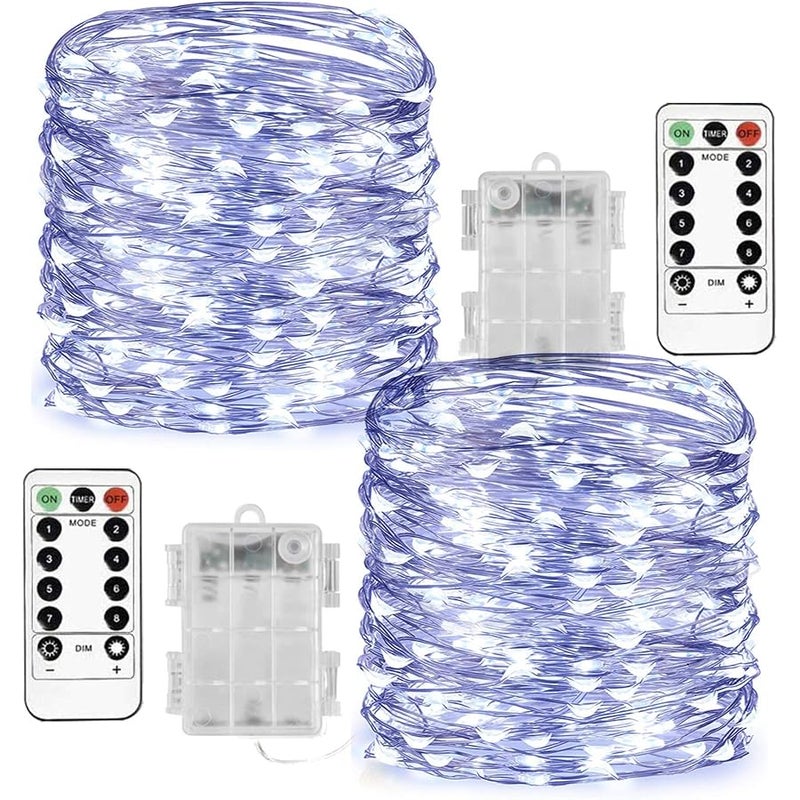 Homemory 2 Pack 33 Ft 100 LED Fairy Lights Battery Operated String Lights with Remote Waterproof 8 Modes Firefly le Christmas Lights for Christma Tree Wreath Decorations(Cool White) - Image 1