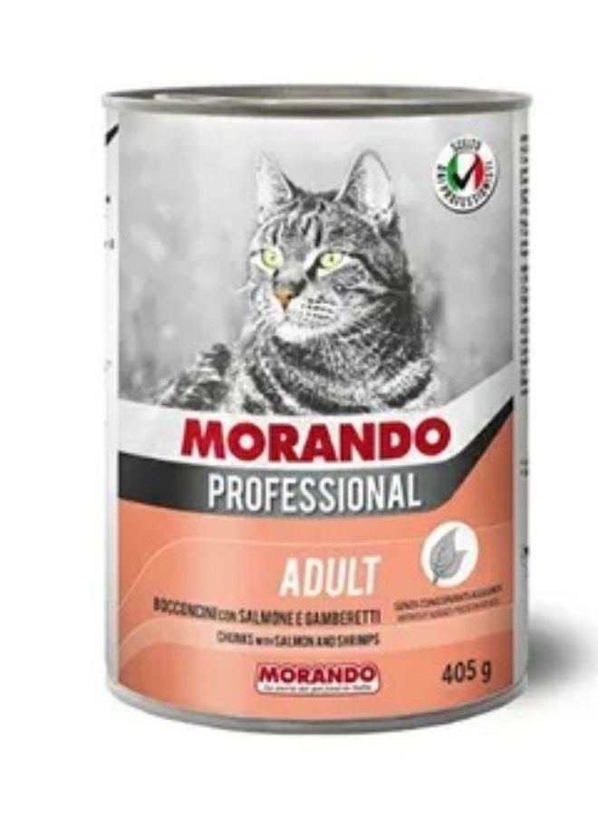 Morando Miglior Cane - Miglior Gatto Professional Salmon And Shrimps Chunks Cat Canned Food Grey Pink 405g - Image 1