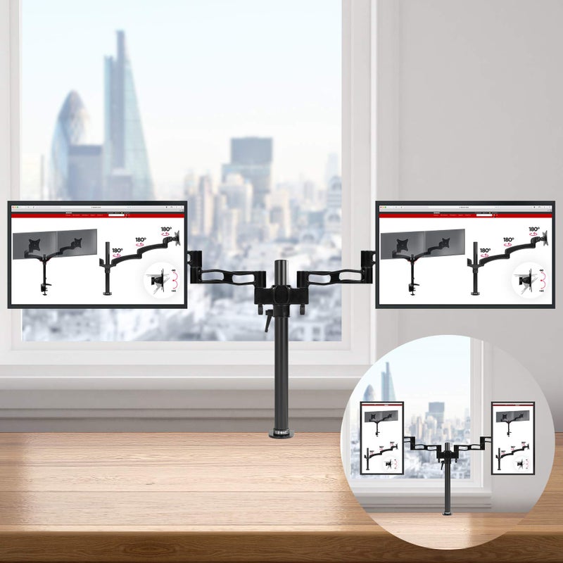 Duronic ذراع Duronic DM352 BK لشاشتين كمبيوتر | حامل مزدوج للشاشة بتصميم مريح | VESA 75 100 | قابل للتعديل في الارتفاع | دوار، مائل، قابل للتدوير | توافق عالمي - Image 2