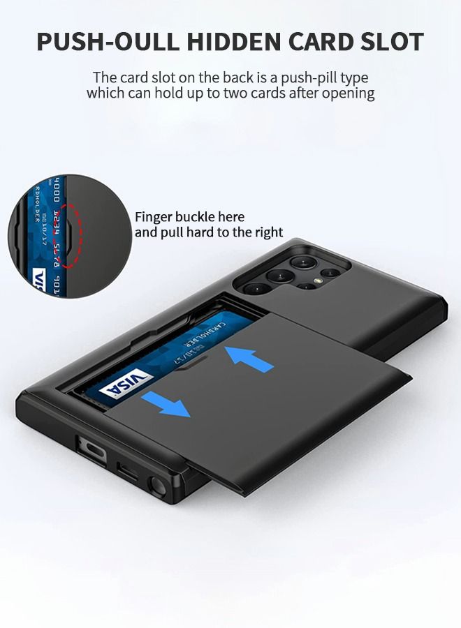 GROIC For Samsung S22 Ultra Case with Card Holder 5G 6.8 inch Slim Dual Layer Heavy Duty Protective Galaxy S22 Ultra Case Hidden Card Slot Wallet Case for Samsung S22 Ultra(Black)  - Image 2
