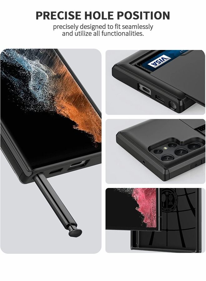 GROIC For Samsung S22 Ultra Case with Card Holder 5G 6.8 inch Slim Dual Layer Heavy Duty Protective Galaxy S22 Ultra Case Hidden Card Slot Wallet Case for Samsung S22 Ultra(Black)  - Image 5