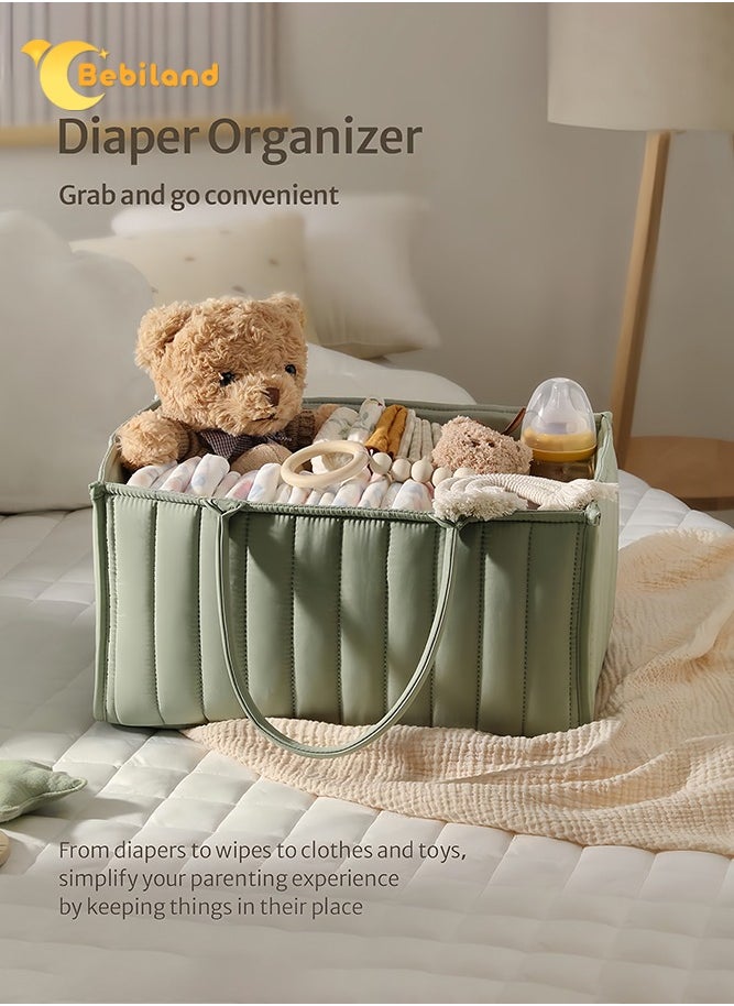 Bebiland Baby Diaper Caddy Organizer with Removable Dividers, Foldable Portable Stylish Nursery Storage Basket for Mommy (Green)  - Image 4