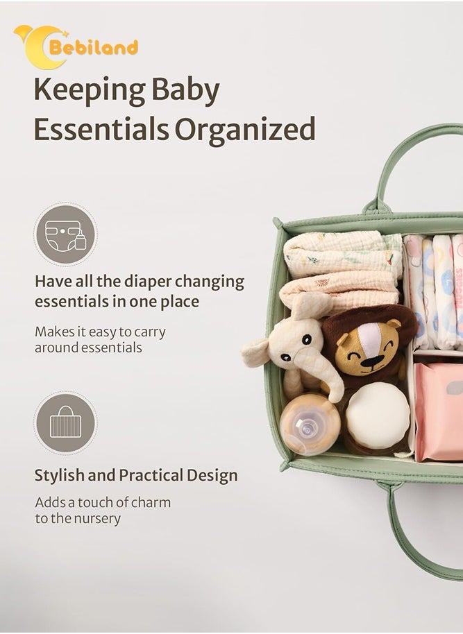 Bebiland Baby Diaper Caddy Organizer with Removable Dividers, Foldable Portable Stylish Nursery Storage Basket for Mommy (Green)  - Image 3