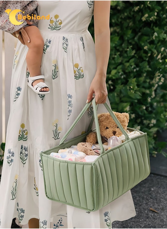 Bebiland Baby Diaper Caddy Organizer with Removable Dividers, Foldable Portable Stylish Nursery Storage Basket for Mommy (Green)  - Image 5
