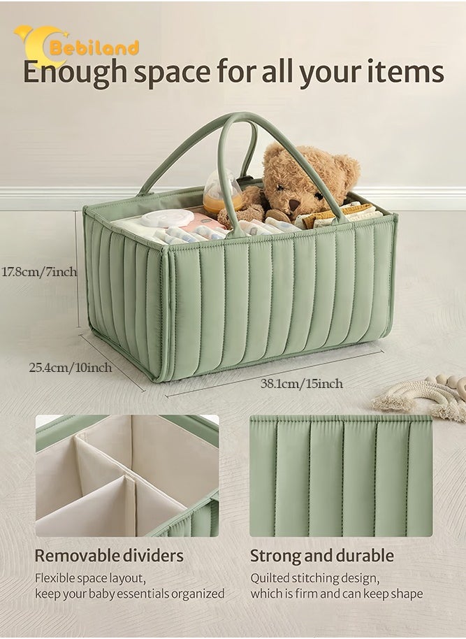 Bebiland Baby Diaper Caddy Organizer with Removable Dividers, Foldable Portable Stylish Nursery Storage Basket for Mommy (Green)  - Image 2
