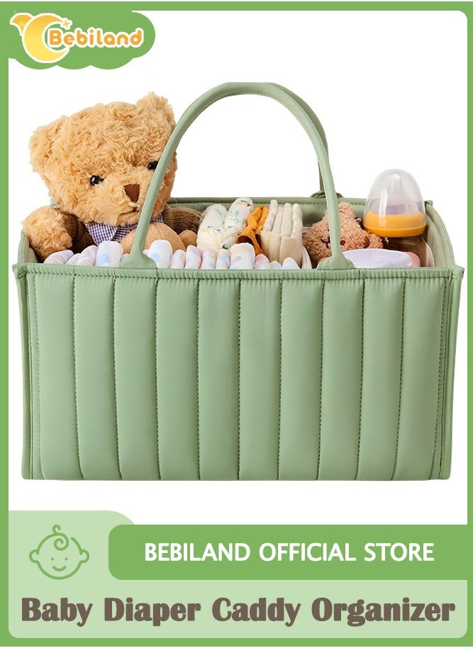 Bebiland Baby Diaper Caddy Organizer with Removable Dividers, Foldable Portable Stylish Nursery Storage Basket for Mommy (Green)  - Image 1