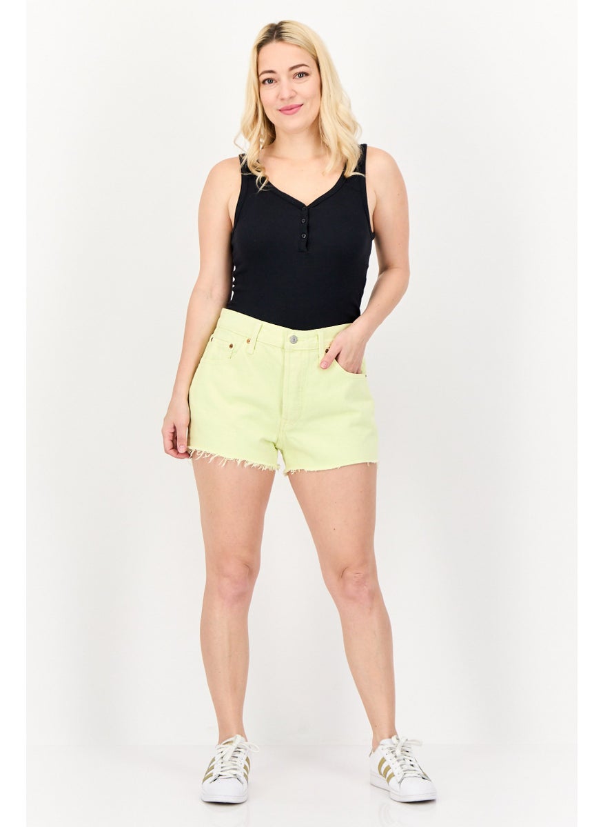 Levi's Women Solid Denim Shorts, Lime Green  - Image 3