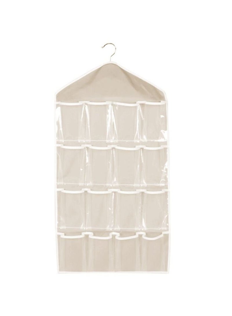 Baby Shoe Organizer 16Pockets Clear Hanging Bag Socks Bra Underwear Rack Hanger Storage Holder Beige  - Image 1