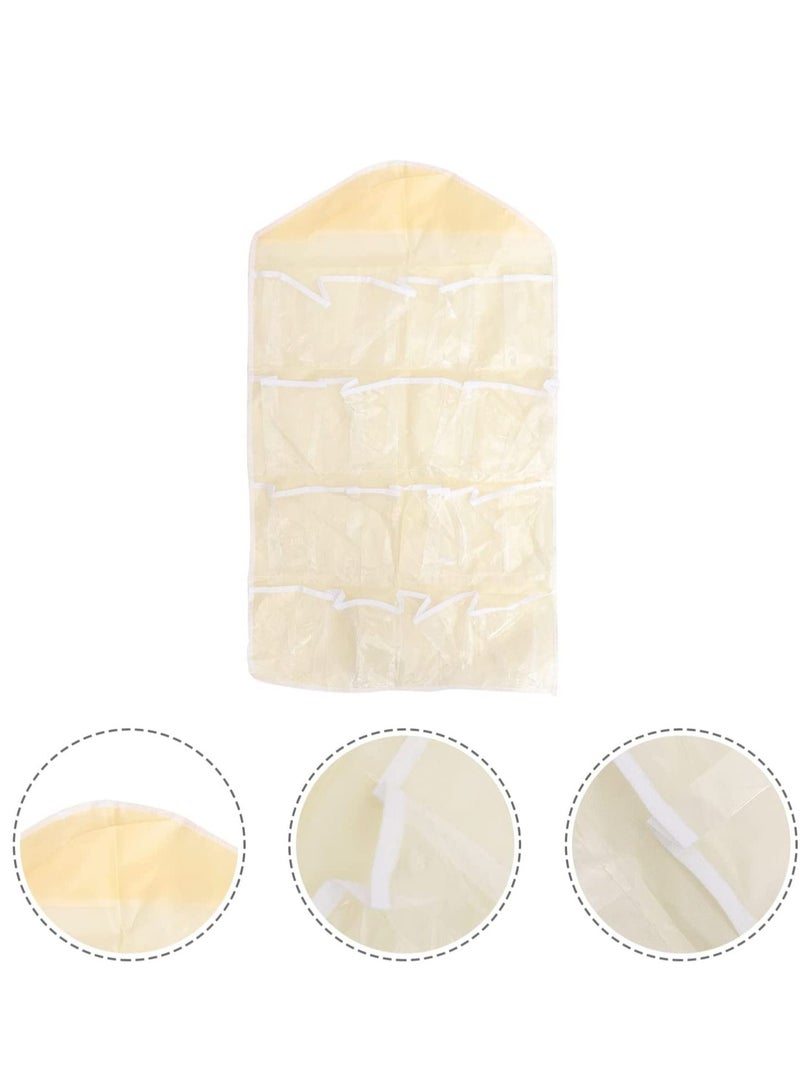 Baby Shoe Organizer 16Pockets Clear Hanging Bag Socks Bra Underwear Rack Hanger Storage Holder Beige  - Image 3