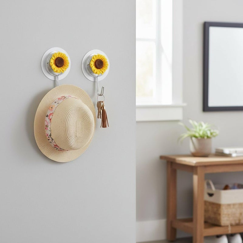 SOLDTRUE Decorative Sunflower Wall Hooks | Round Self-Adhesive Metal & Resin Hooks for Towels, Bags & Accessories | Stylish Home Organizer, Strong Hold (Pack of 2) - Image 4