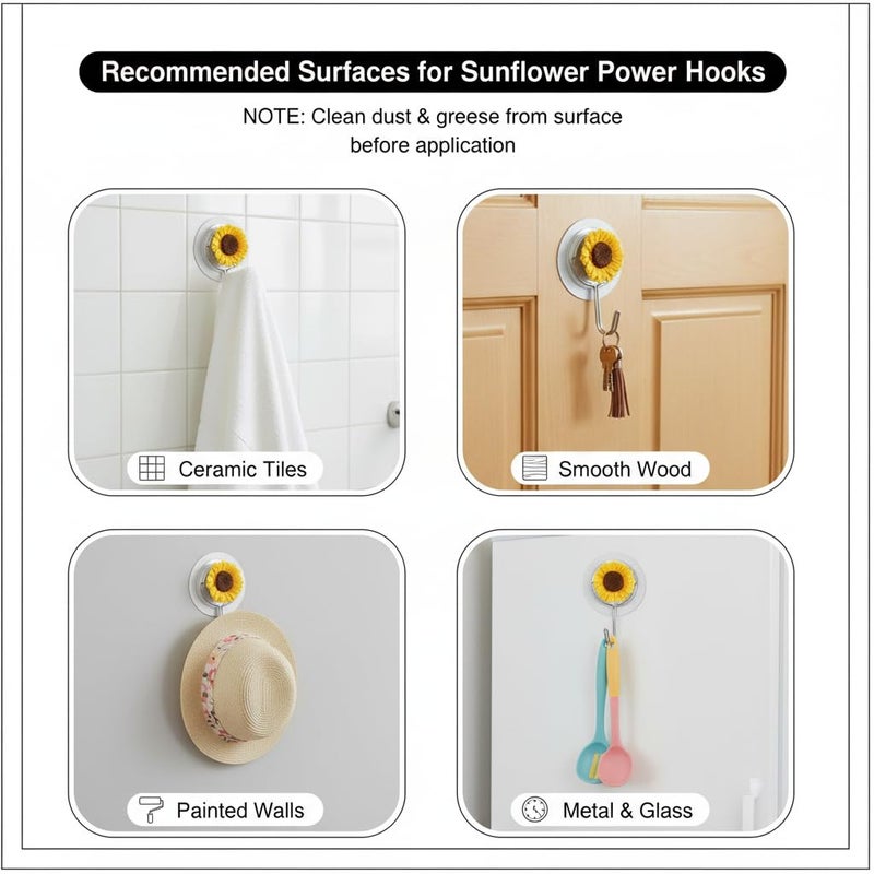 SOLDTRUE Decorative Sunflower Wall Hooks | Round Self-Adhesive Metal & Resin Hooks for Towels, Bags & Accessories | Stylish Home Organizer, Strong Hold (Pack of 2) - Image 3