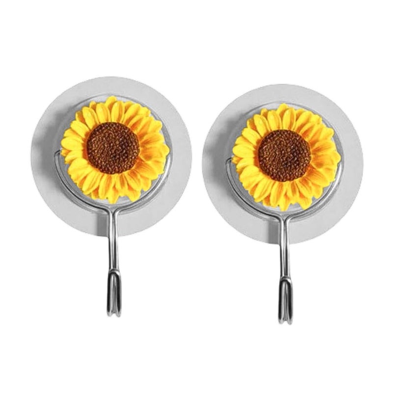 SOLDTRUE Decorative Sunflower Wall Hooks | Round Self-Adhesive Metal & Resin Hooks for Towels, Bags & Accessories | Stylish Home Organizer, Strong Hold (Pack of 2) - Image 1