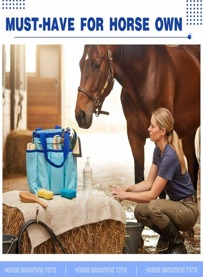 Abbylike Grooming Tote Bag for Horses and Dogs Organize Tack Tools Equestrian Grooming Kit Care Portable with Multiple Pockets for Supplies(Vintage,15 x 12 x 5.5 Inches,Blue) - Image 3