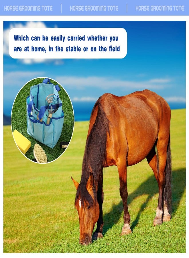 Abbylike Grooming Tote Bag for Horses and Dogs Organize Tack Tools Equestrian Grooming Kit Care Portable with Multiple Pockets for Supplies(Vintage,15 x 12 x 5.5 Inches,Blue) - Image 5