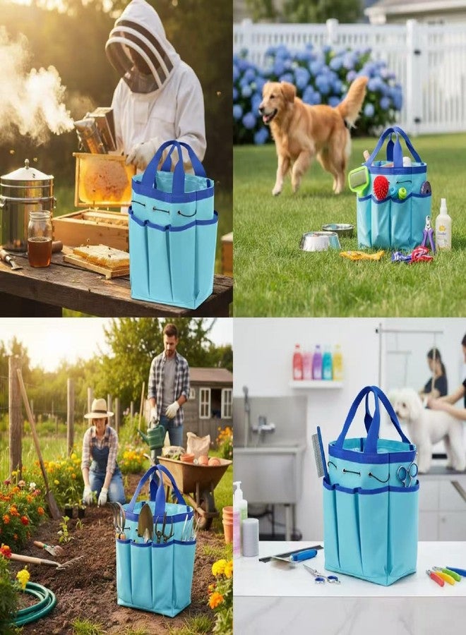 Abbylike Grooming Tote Bag for Horses and Dogs Organize Tack Tools Equestrian Grooming Kit Care Portable with Multiple Pockets for Supplies(Vintage,15 x 12 x 5.5 Inches,Blue) - Image 4