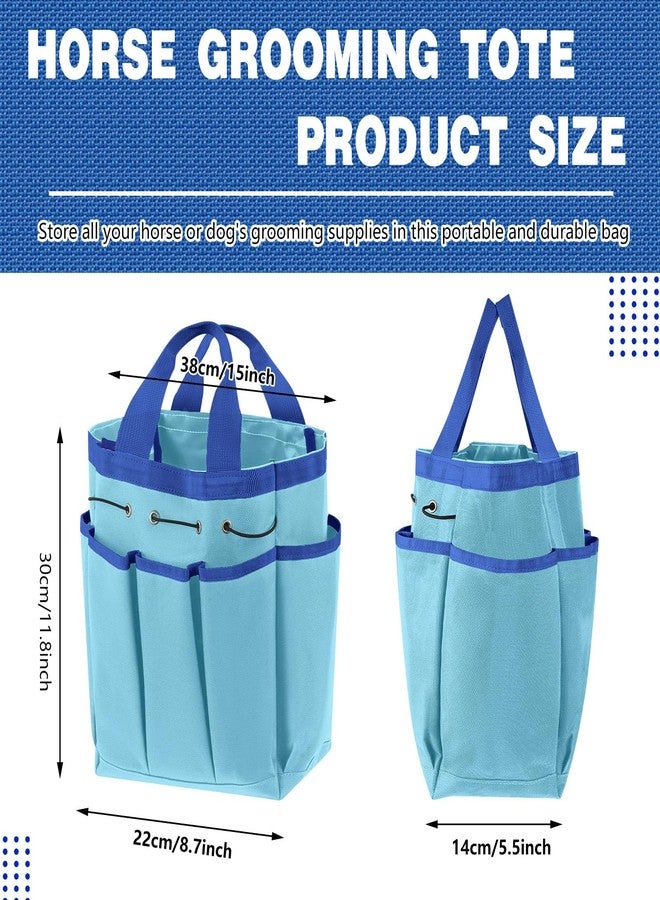 Abbylike Grooming Tote Bag for Horses and Dogs Organize Tack Tools Equestrian Grooming Kit Care Portable with Multiple Pockets for Supplies(Vintage,15 x 12 x 5.5 Inches,Blue) - Image 2