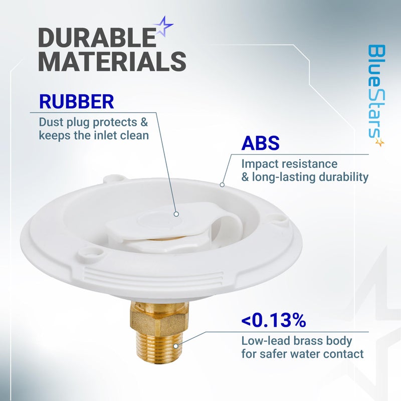 BlueStars RV City Water Inlet with Check Valve â€“ 3/4" NH Female to 1/2" NPT Male â€“ Lead-Free Brass RV Fresh Water Fill Inlet Replacement - Flush-Mount White Flange - Includes Screws & Teflon Tape - Image 5