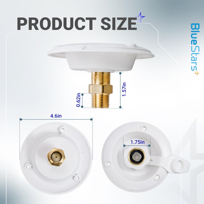 BlueStars RV City Water Inlet with Check Valve â€“ 3/4" NH Female to 1/2" NPT Male â€“ Lead-Free Brass RV Fresh Water Fill Inlet Replacement - Flush-Mount White Flange - Includes Screws & Teflon Tape - Image 3