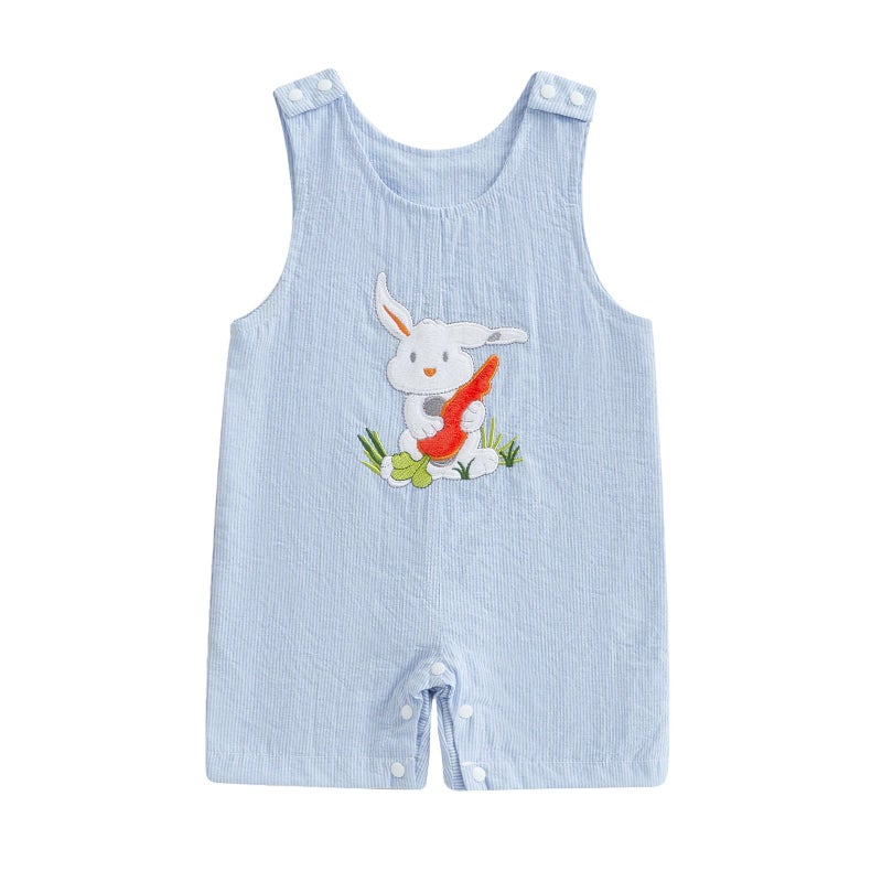 Thilsidee Infant Baby Boy Girl Easter Rabbit Jumpsuit Sleeveless Straps Romper Bib Pants One Piece Overalls Plaid Outfit (US, Age, 12 Months, 18 Months, C-Blue) - Image 1