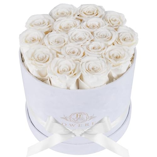 Prifroti 17 Flowers in a Luxury Suede Box, Birthday Gifts for Women, Preserved Flowers, Mothers Day Roses Gift for Mom, White - Image 1
