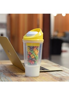 MahMir A portable cereal cup with no spoon, no bowl, it's cereal on the go ( Yellow )  - Image 4