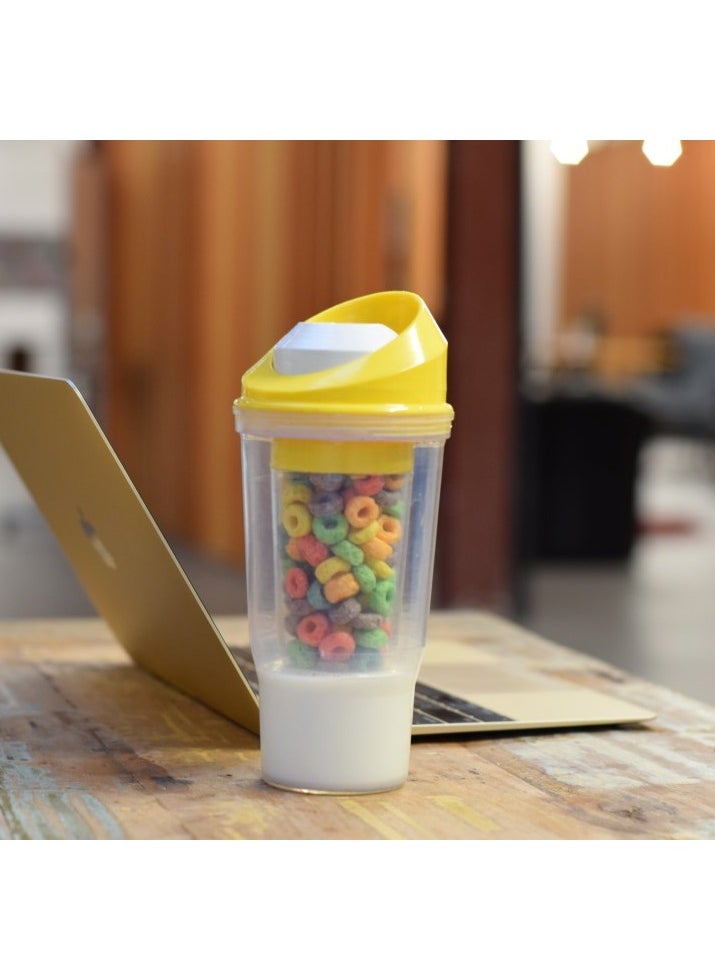 MahMir A portable cereal cup with no spoon, no bowl, it's cereal on the go ( Yellow )  - Image 4