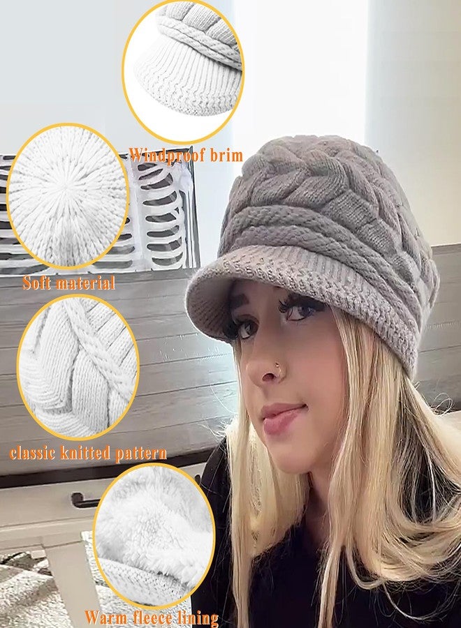 Feelorna Winter Knit Beanies for Women, Warm Fleece Lined Women Thick Hat Slouchy Hat Cap with Brim (White) - Image 3