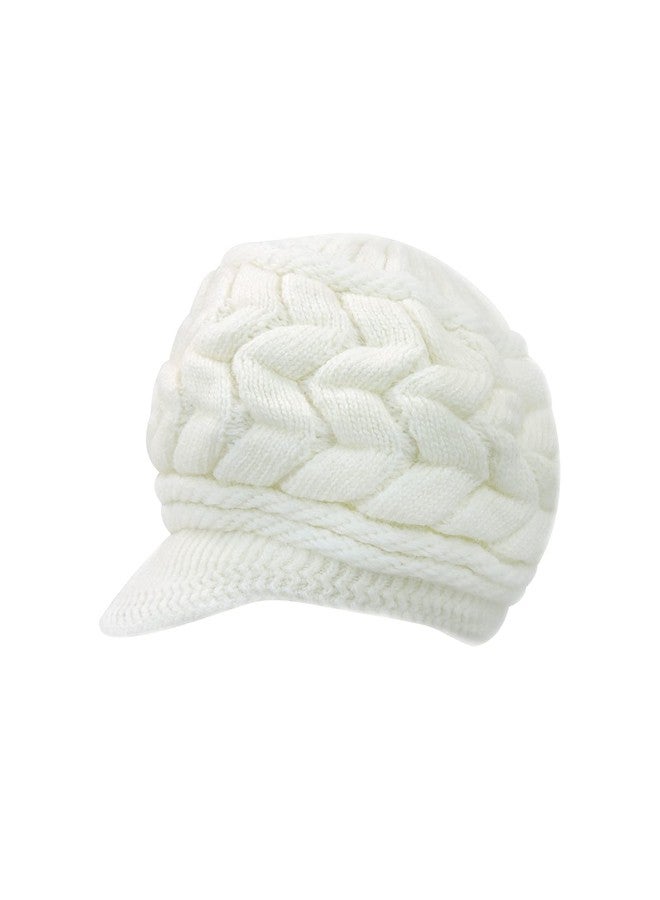 Feelorna Winter Knit Beanies for Women, Warm Fleece Lined Women Thick Hat Slouchy Hat Cap with Brim (White) - Image 1