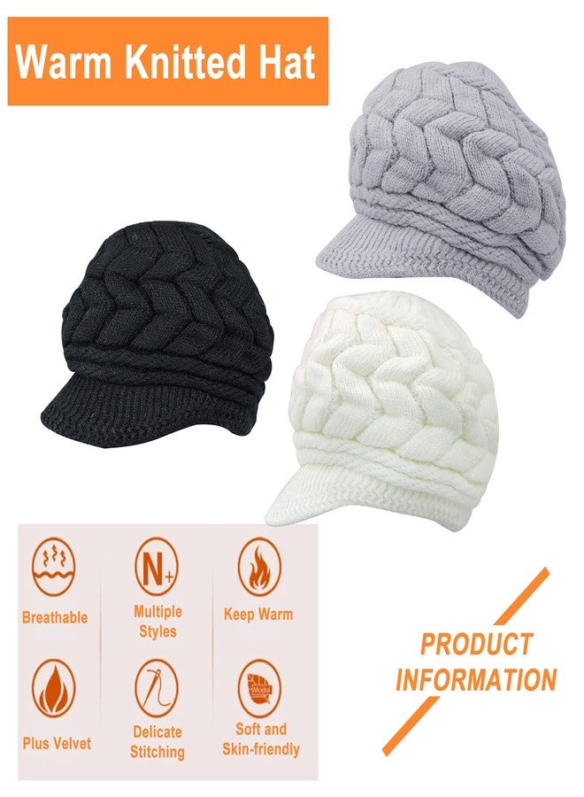 Feelorna Winter Knit Beanies for Women, Warm Fleece Lined Women Thick Hat Slouchy Hat Cap with Brim (White) - Image 4