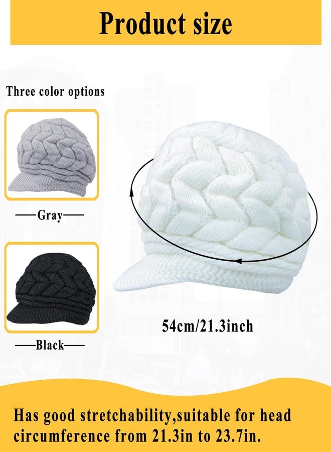 Feelorna Winter Knit Beanies for Women, Warm Fleece Lined Women Thick Hat Slouchy Hat Cap with Brim (White) - Image 2