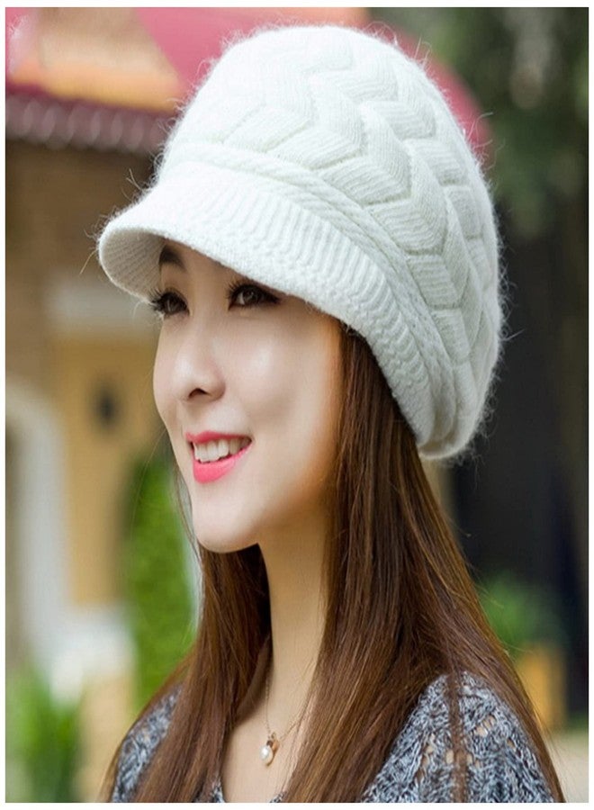 Feelorna Winter Knit Beanies for Women, Warm Fleece Lined Women Thick Hat Slouchy Hat Cap with Brim (White) - Image 5
