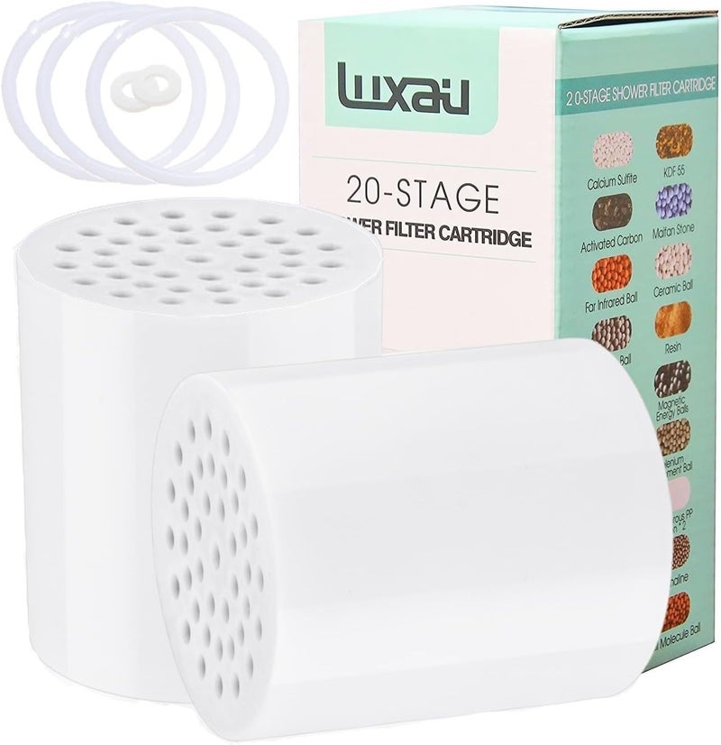 2 Pc Luxau 20 StageAlso Fit 15 18 Stage Shower Filter Replacement Cartridge Shower Head Filter Refill for Hard Water Chlorine Heavy Metal Skin Hair Fit Any Similar Design Shower Water Filter