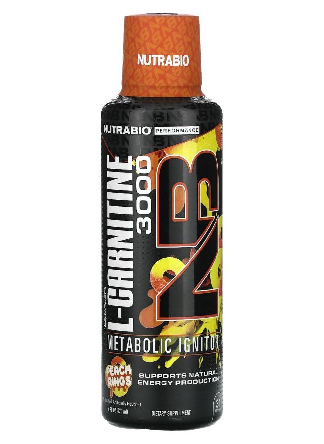 NutraBio LeanShots L-Carnitine 3000 Peach Rings 16 fl oz (473 ml) 