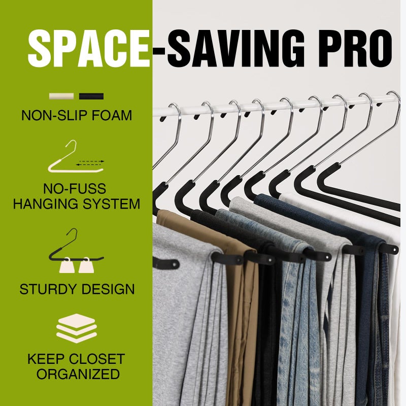 Spring Fever Open Ended Non Slip Sponge Padded Pants Hangers - Chrome Plating Foam Heavy Duty Space Saving Beige Long 10 - Image 4