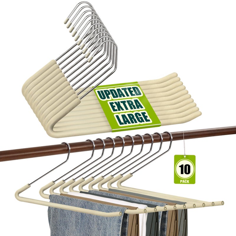 Spring Fever Open Ended Non Slip Sponge Padded Pants Hangers - Chrome Plating Foam Heavy Duty Space Saving Beige Long 10 - Image 1