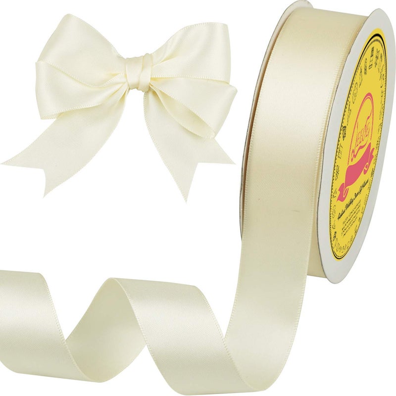 LEEQE Double Face Ivory Satin Ribbon 1 inch X 25 Yards Polyester Ivory Ribbon for Gift Wrapping Very Suitable for Weddings Party Hair Bow Invitation Decorations and More