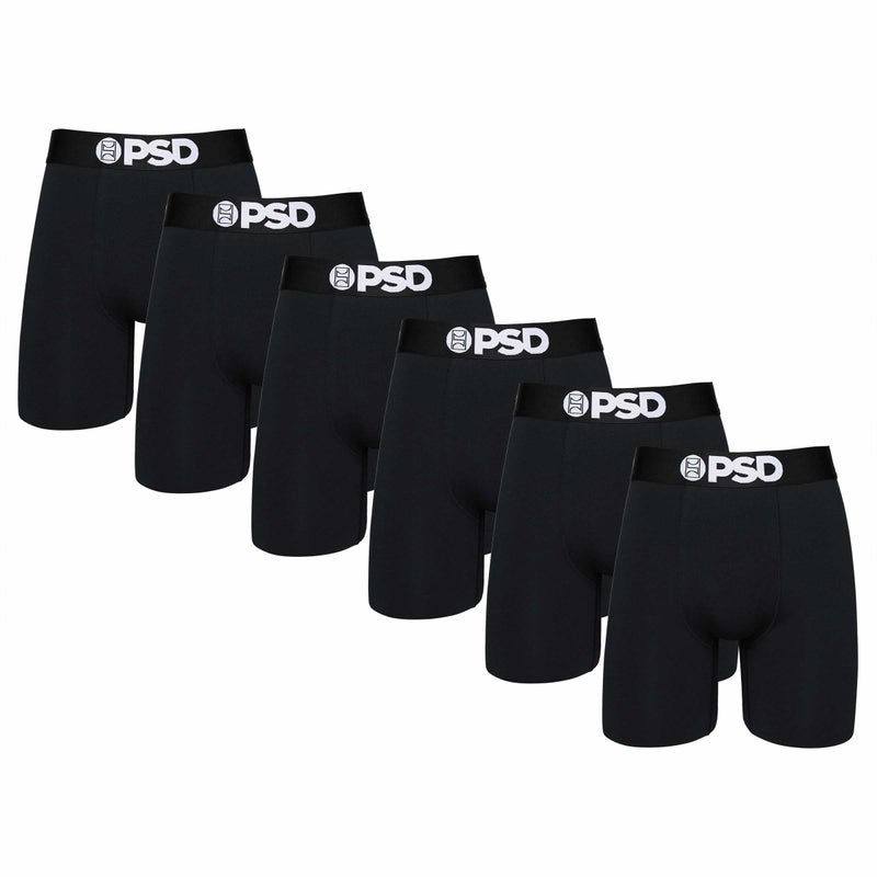 PSD Undewear Men's Black Solid Cotton Standard Length Boxer Brief 6 Pack, Multi, M - Image 1
