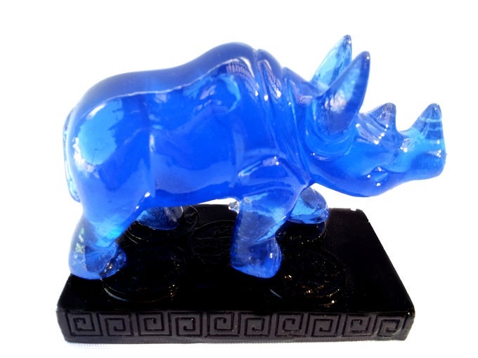 FENG SHUI BLUE DOUBLE HORNS RHINOCERO HOME OFFICE ANTI BURGLARY STATUE FIGURINE